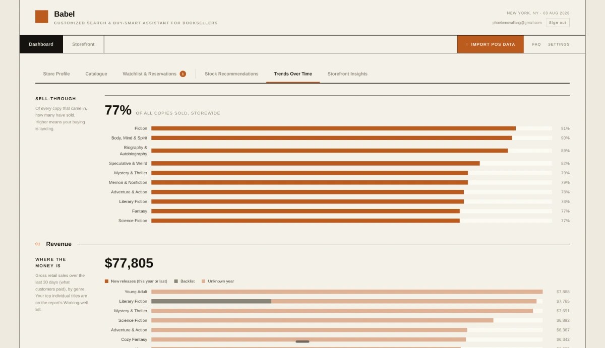 Babel's storefront search results graded by how closely each book matches.